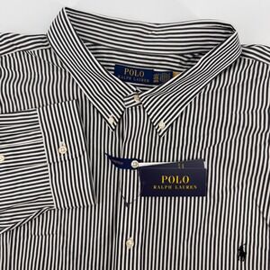 Polo Ralph Lauren Button Down Mens 4XLT Black White Striped Stretch Long Sleeve